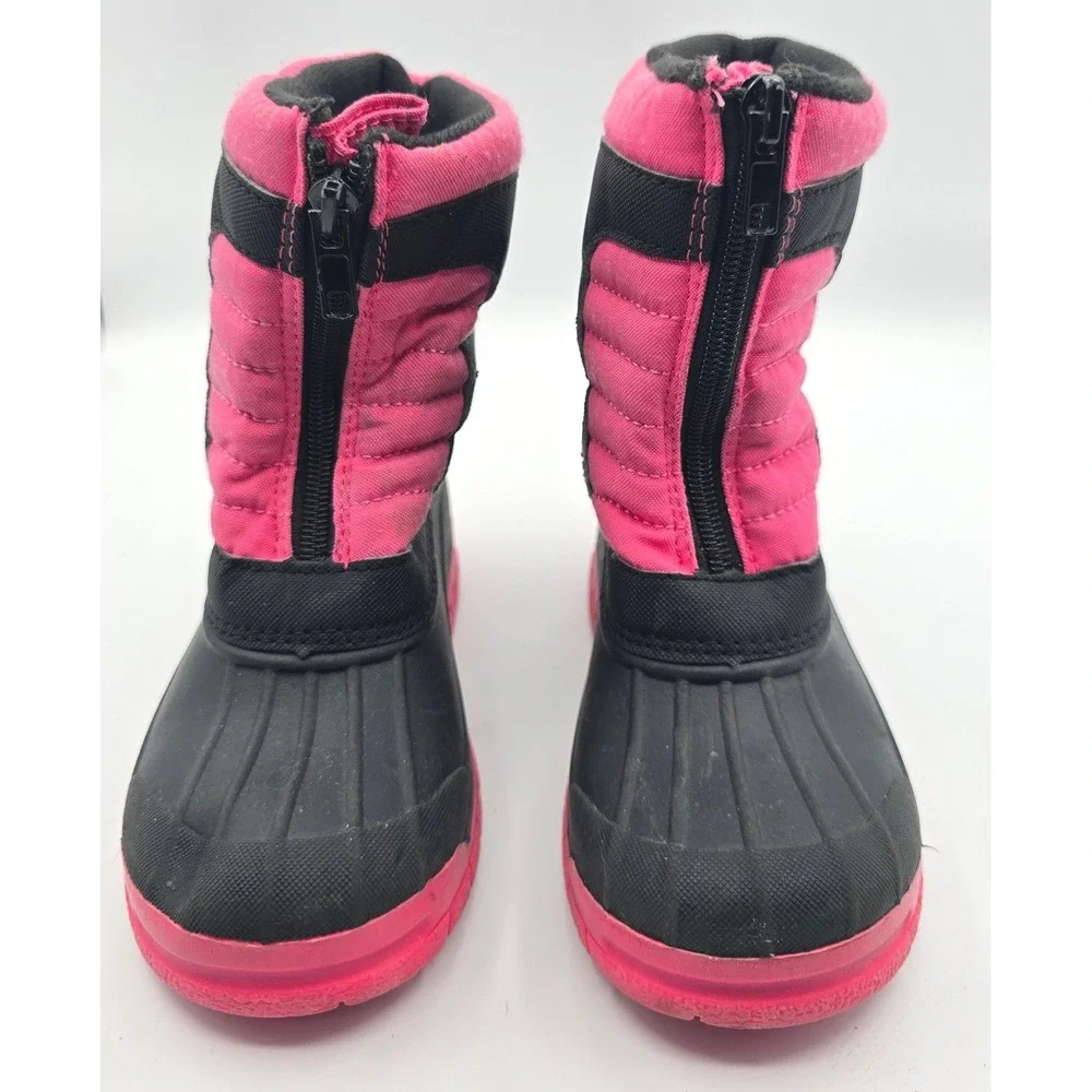 Arctic Shield Kids Pink Black Winter Snow Boots 12 Front Zip Waterproof Shell